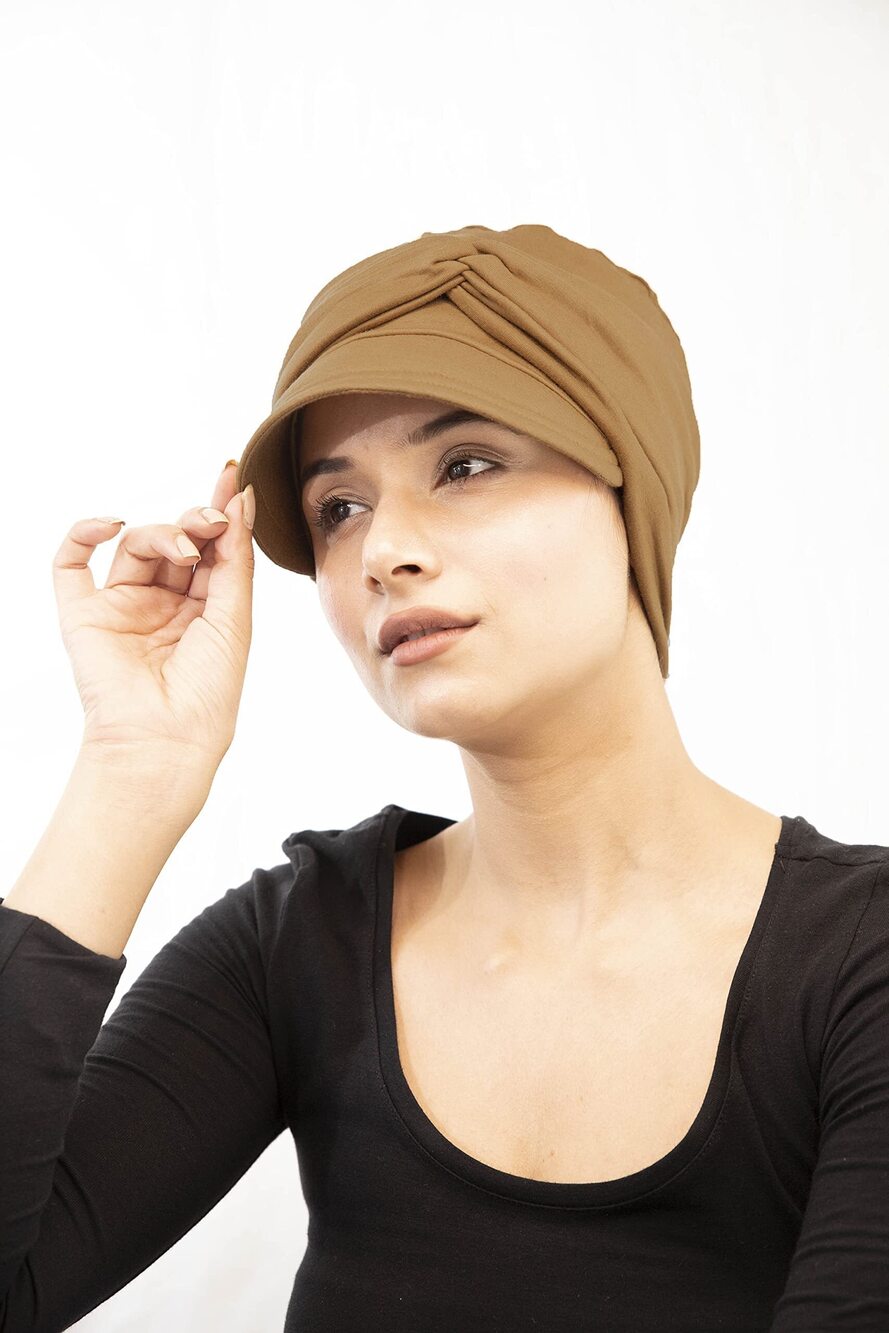 2429 Newsboy Cap Chemo Headwear Bamboo Turban Visor & Detachable Band Chemo